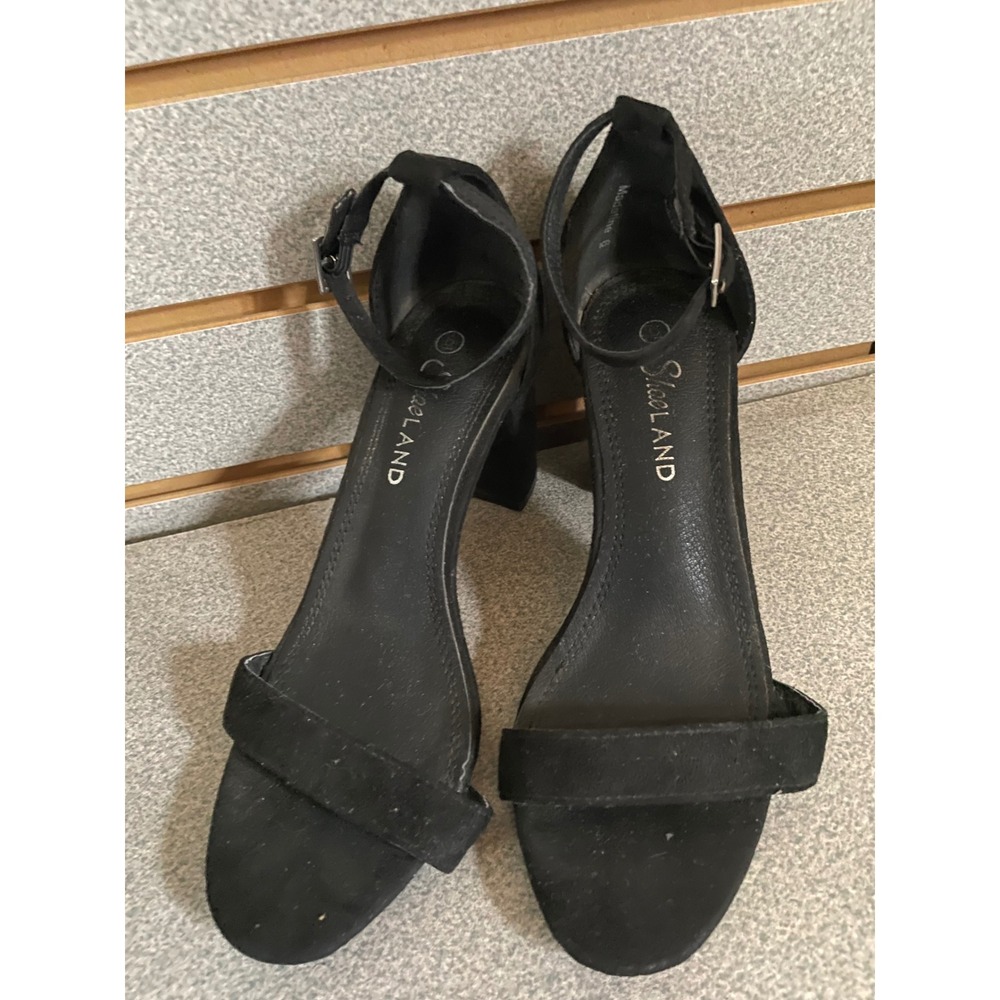 ShoeLand Black‎ Suede Ankle Strap Block Heel Sandals Women's Shoes